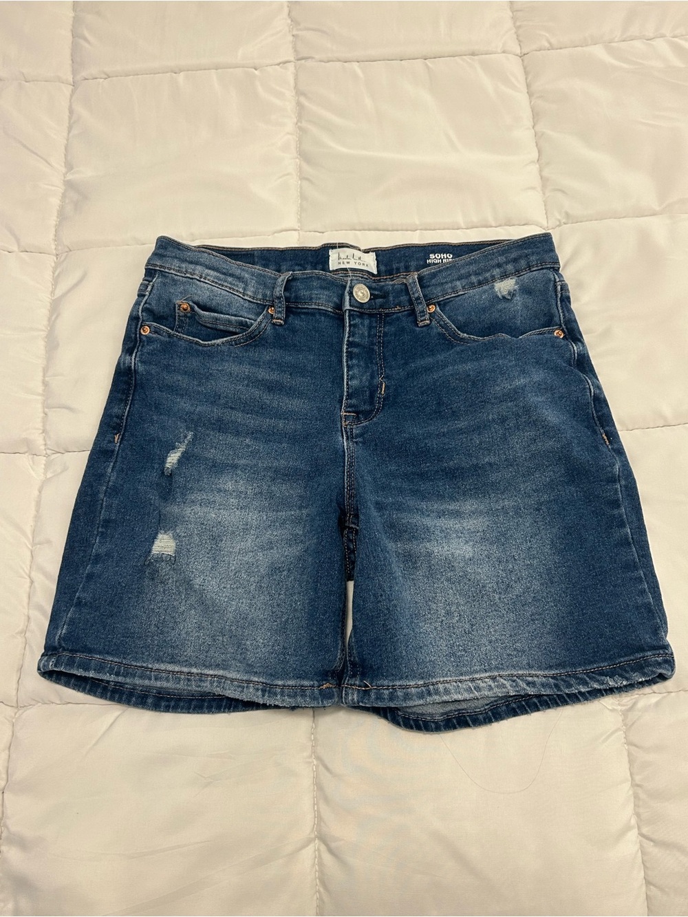 Nicole Miller Medium Blue Distressed Denim Shorts